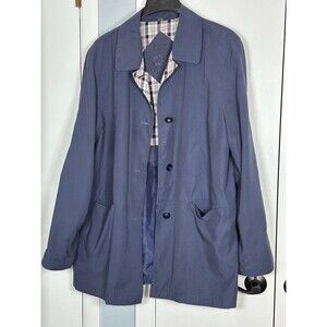 Ensign London Navy Blue Button-Up Coat Classic Plaid Lining Women XL